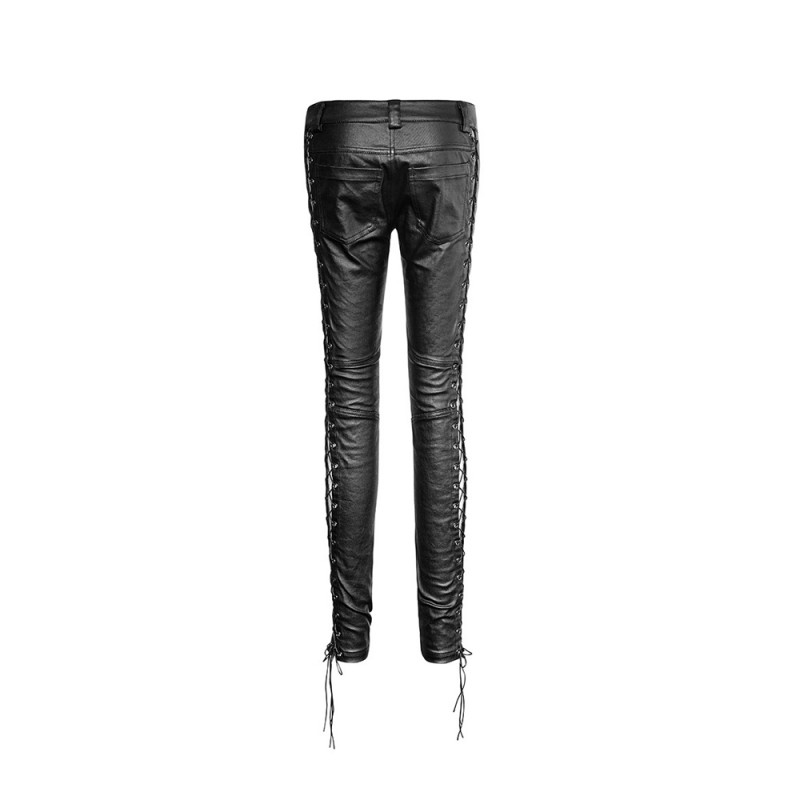 Women Punk binding side Pants Vertical Stripe Leggings Trousers